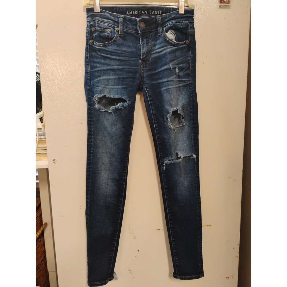 American Eagle‎ Super Stretch Distressed Jegging Sz 0 Zipper Closure